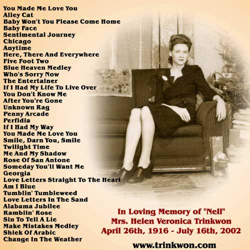 Old Chestnuts CD - song titles.